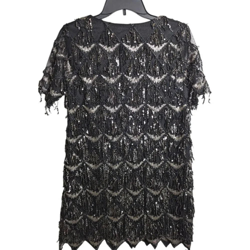 Endless Rose Black & Silver Sequin Fringe Ultra Mini Party Dress Womens S - Picture 7 of 7